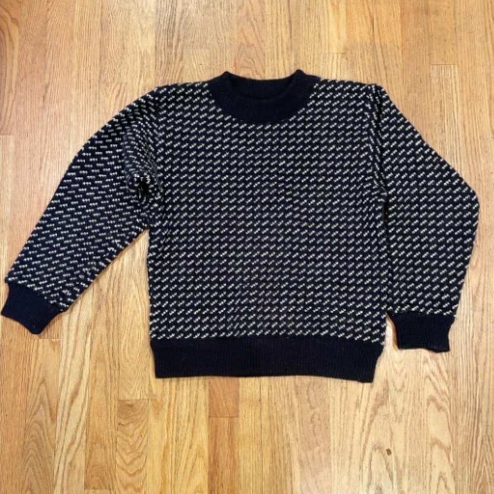 LL Bean SM/S Women Sweater Blue Wool Birdseye Norway Fisherman-Heavy #04375 VTG